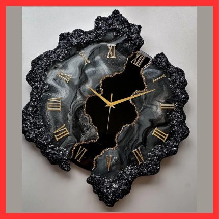Epoxy Wall Clock with Stone Effect and Gold Details